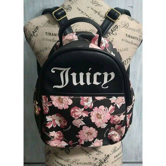 Juicy Couture Floral Logo Backpack Black & Pink Y2K Feminine - Picture 1 of 15